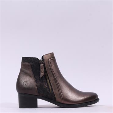Remonte Block Heel Twin Zip Ankle Boot - Bronze Leather